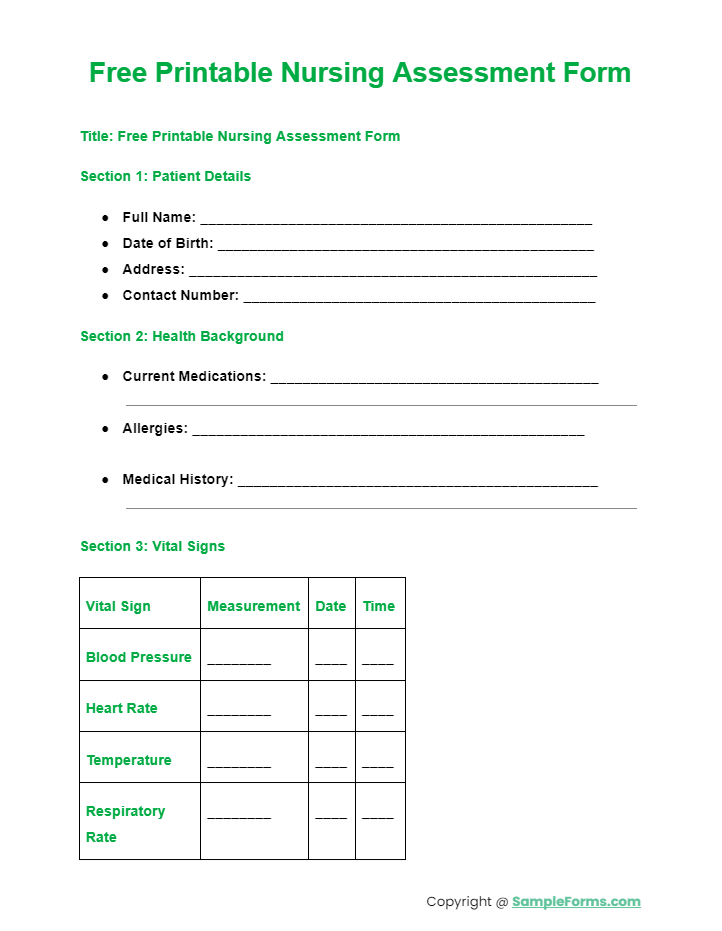 FREE 22+ Nursing Assessment Form Samples, PDF, MS Word, Google Docs