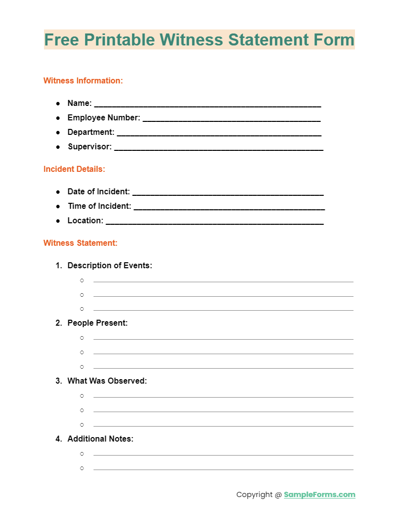 free printable witness statement form