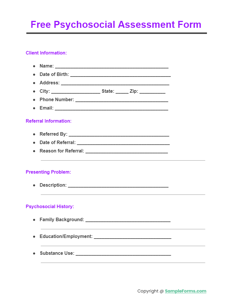 free psychosocial assessment form