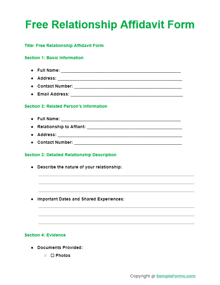 free relationship affidavit form