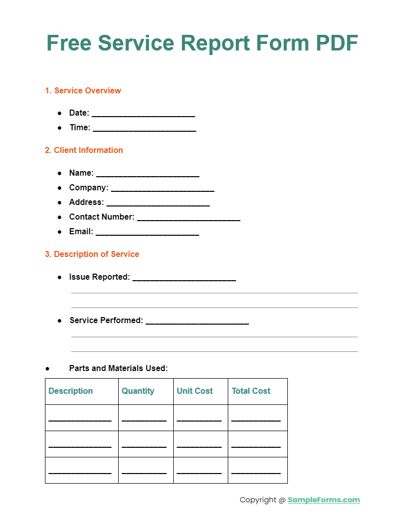 free service report form pdf