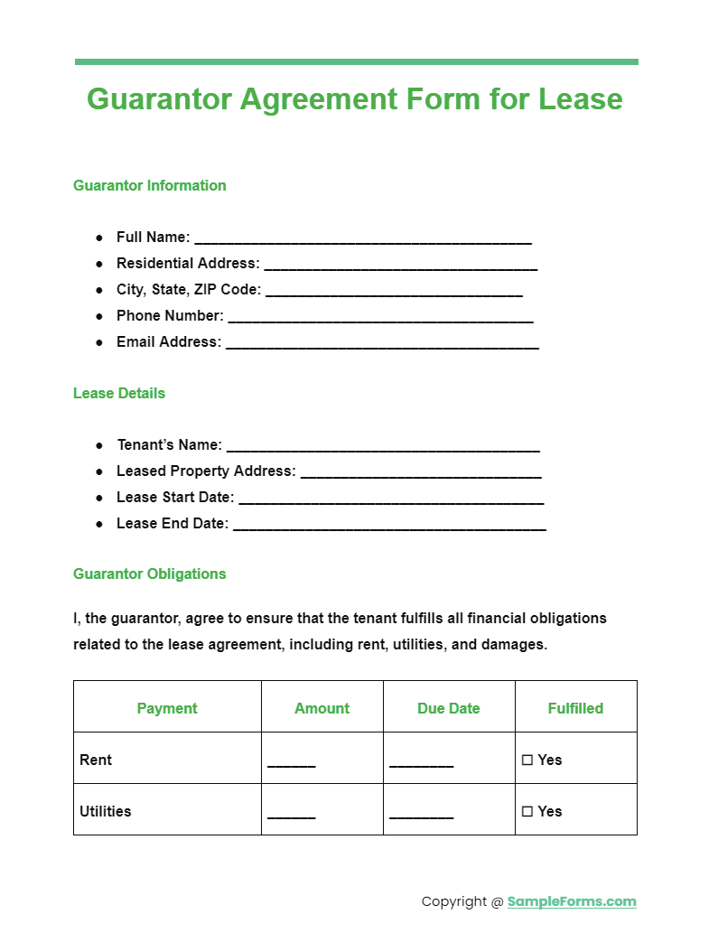 guarantor agreement form for lease