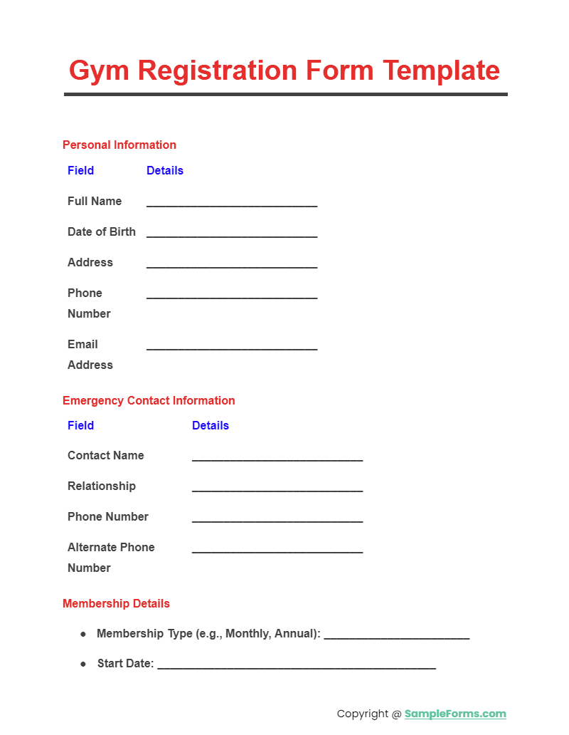 gym registration form template