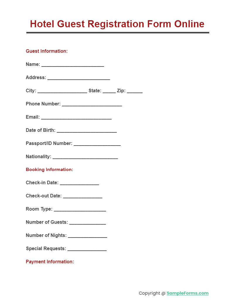hotel guest registration form online