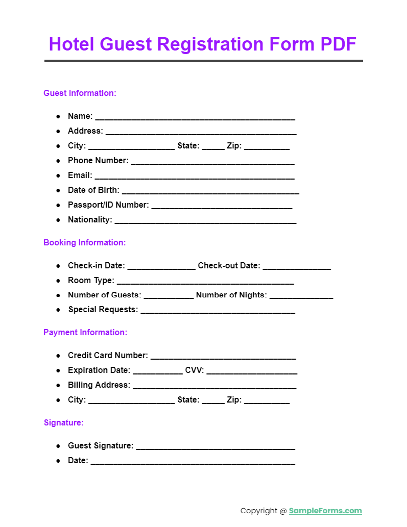 hotel guest registration form pdf