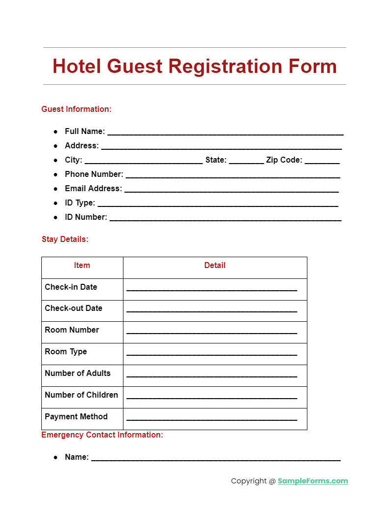 hotel guest registration form