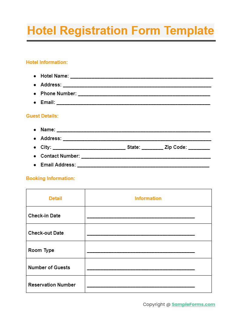 hotel registration form template