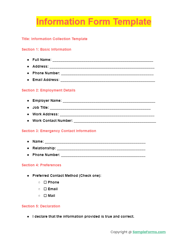 information form template