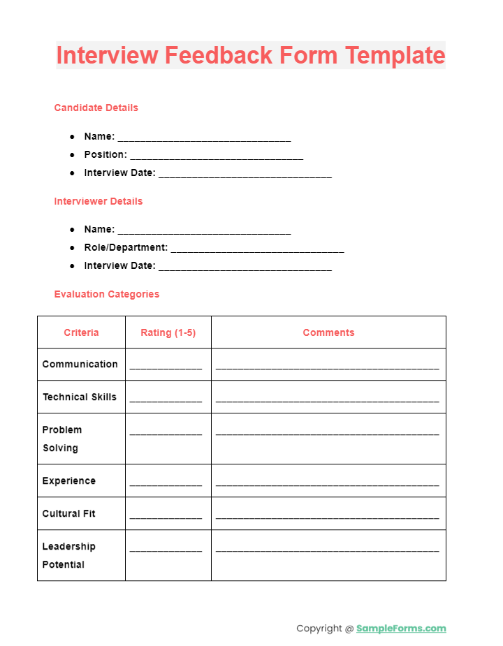 interview feedback form template