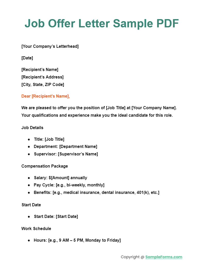job offer letter sample pdf
