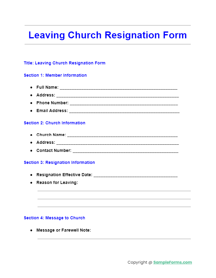 leaving church resignation form