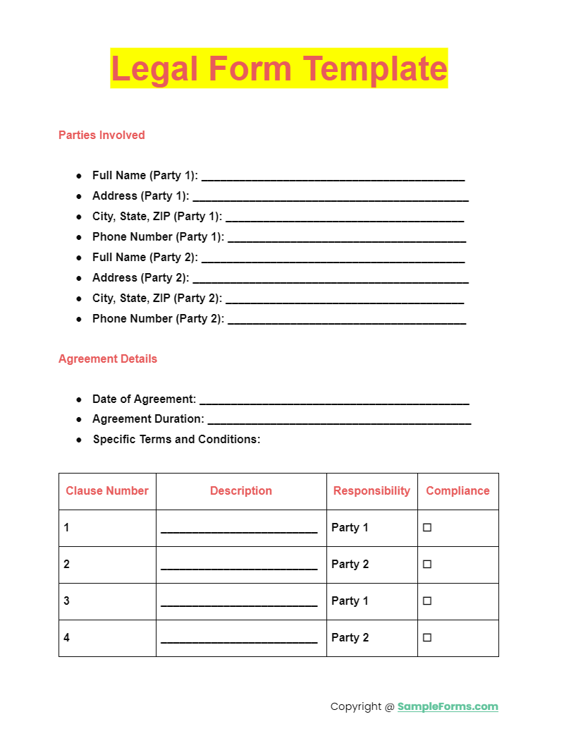 FREE 22  Legal Form Samples PDF MS Word Google Docs Excel