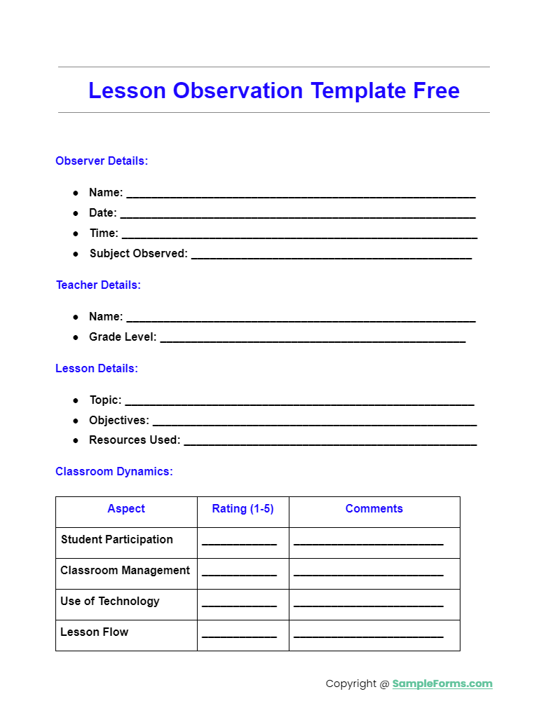 FREE 7+ Lesson Observation Form Samples, PDF, MS Word, Google Docs