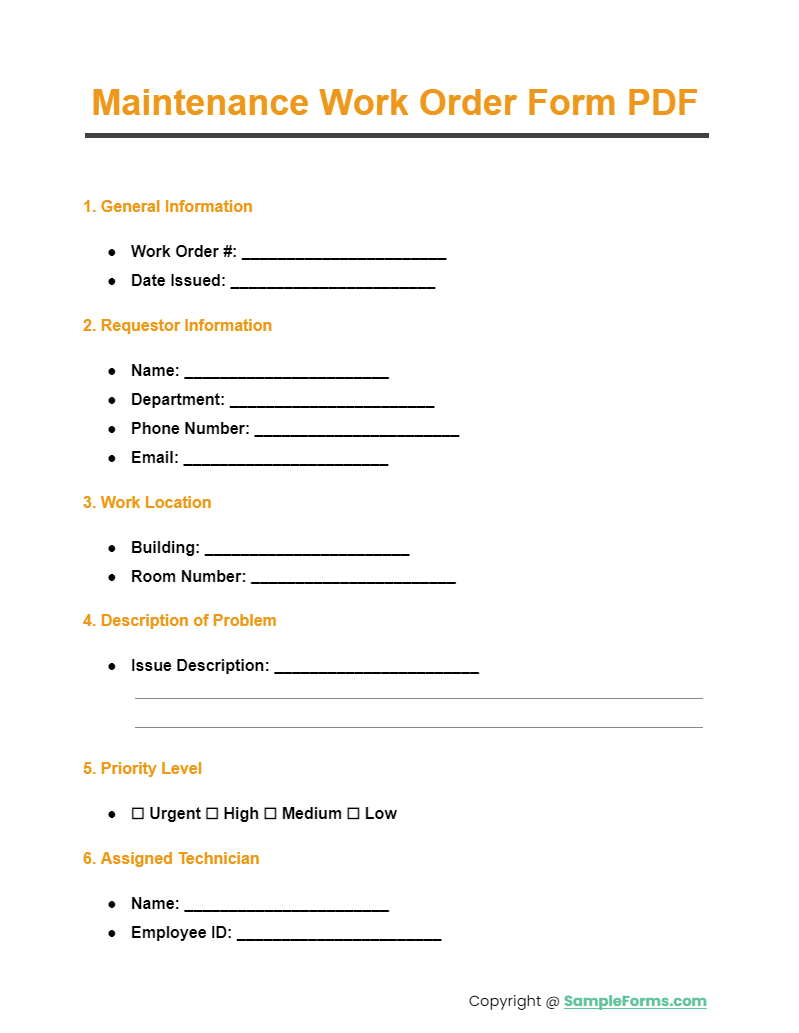 maintenance work order form pdf