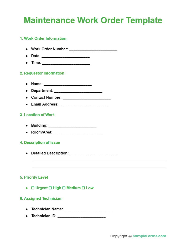 maintenance work order template