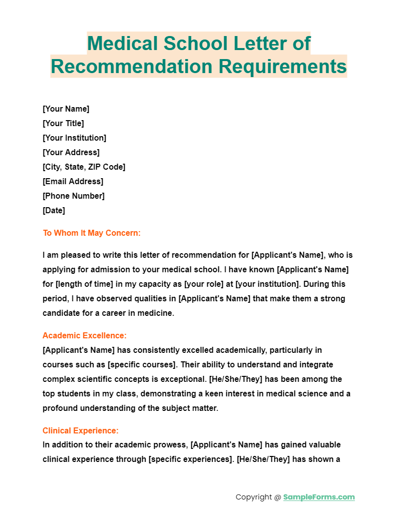 medical school letter of recommendation requirements