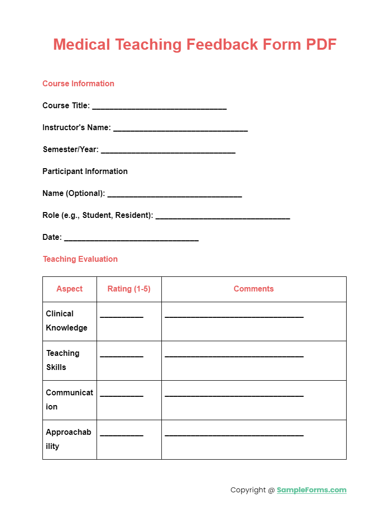 medical teaching feedback form pdf