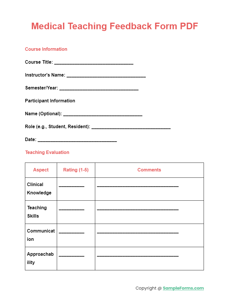 FREE 12+ Teaching Feedback Form Samples, PDF, MS Word, Google Docs