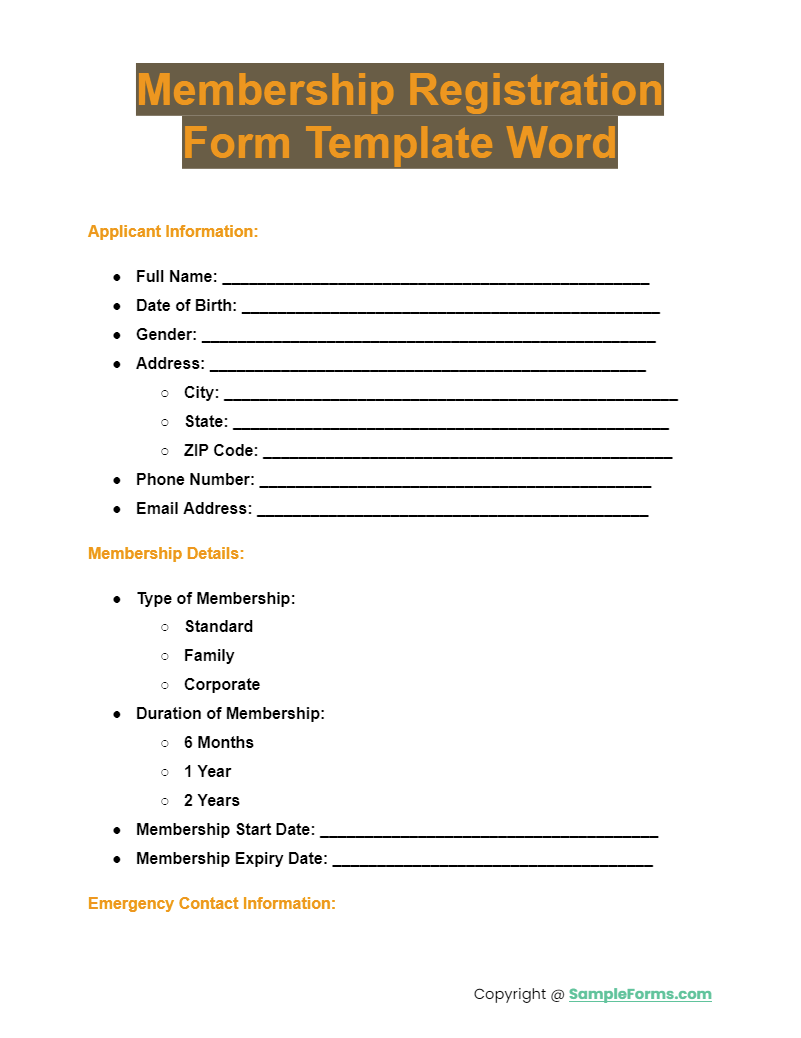 membership registration form template word