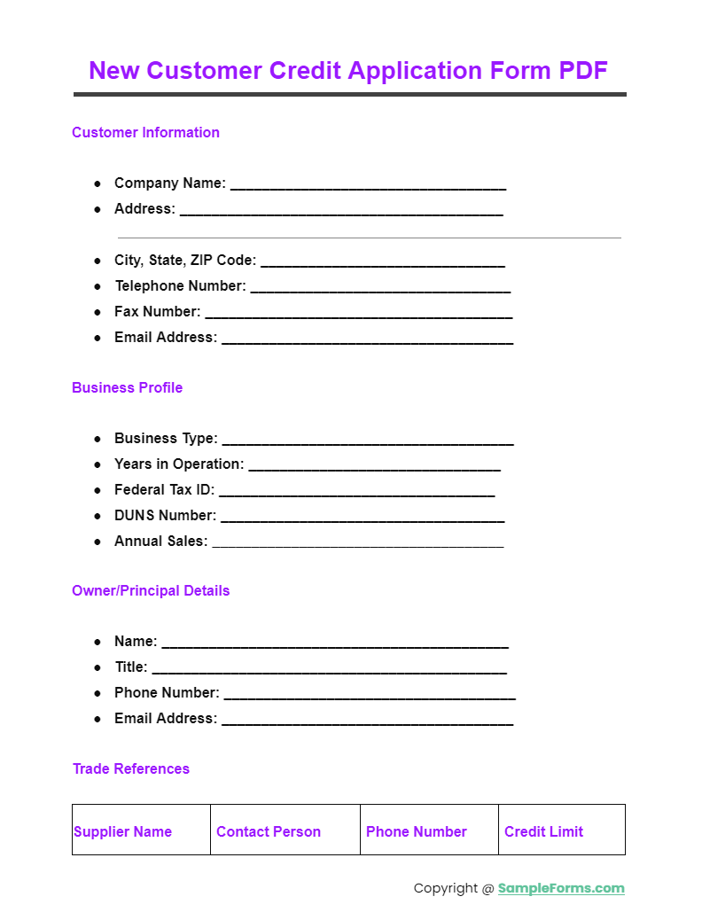 new customer credit application form pdf