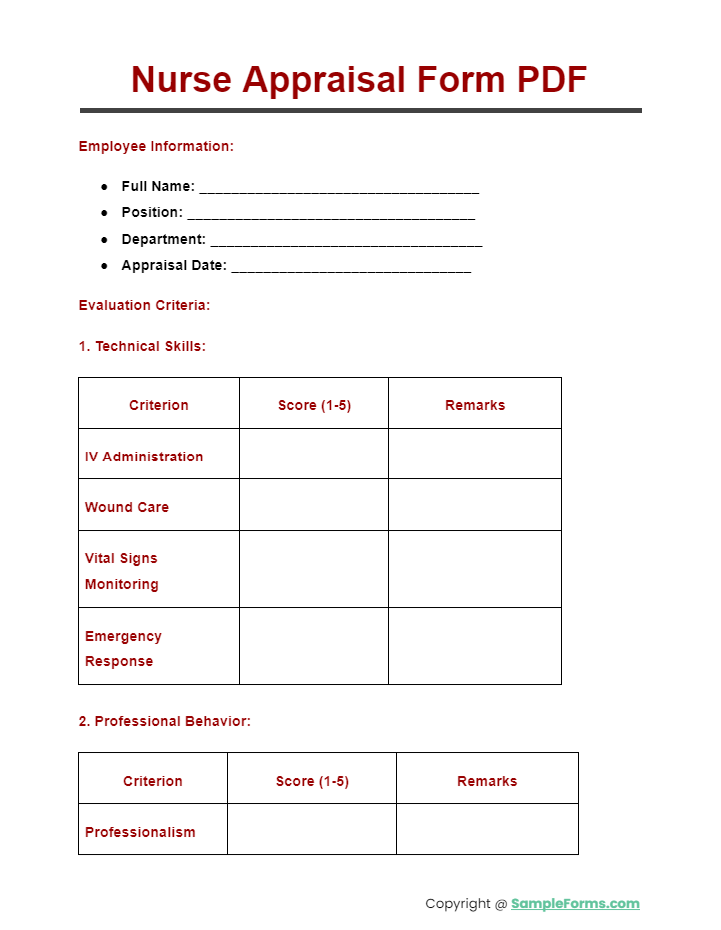 nurse appraisal form pdf