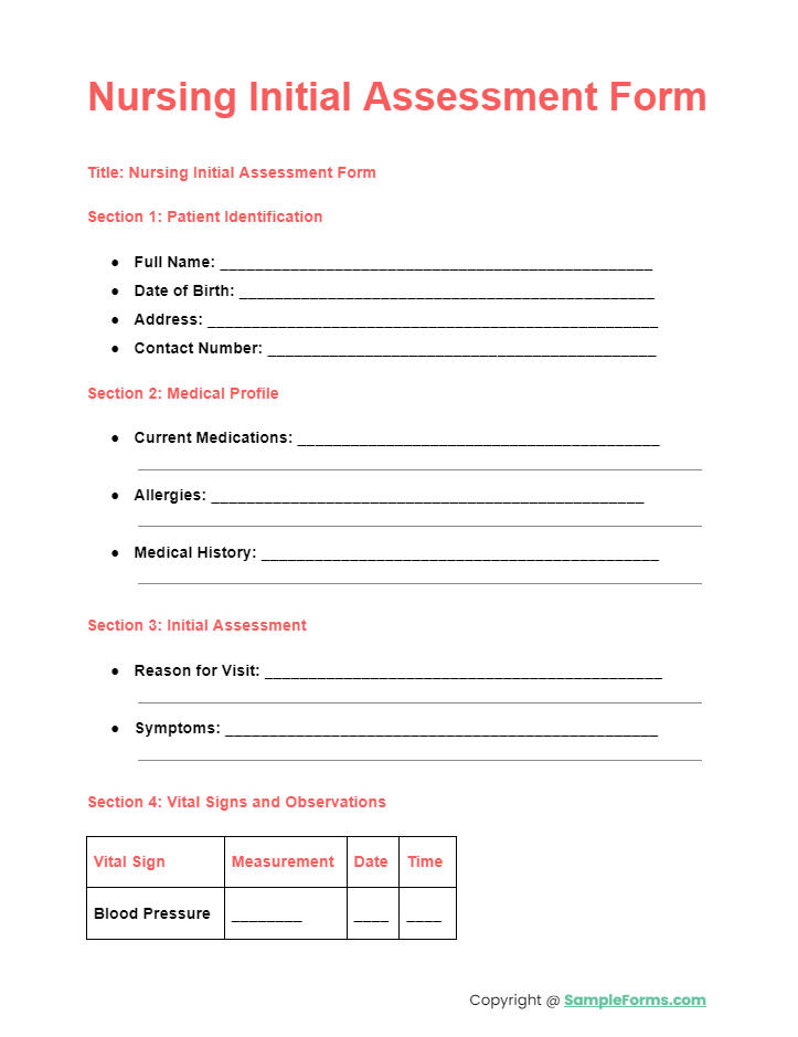 nursing initial assessment form