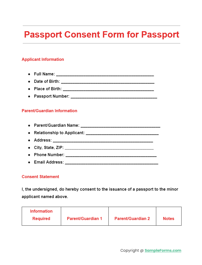 passport consent form for passport