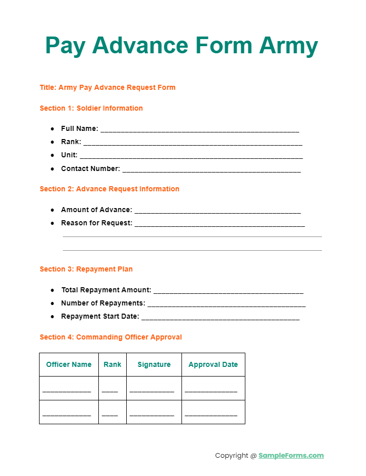 pay advance form army