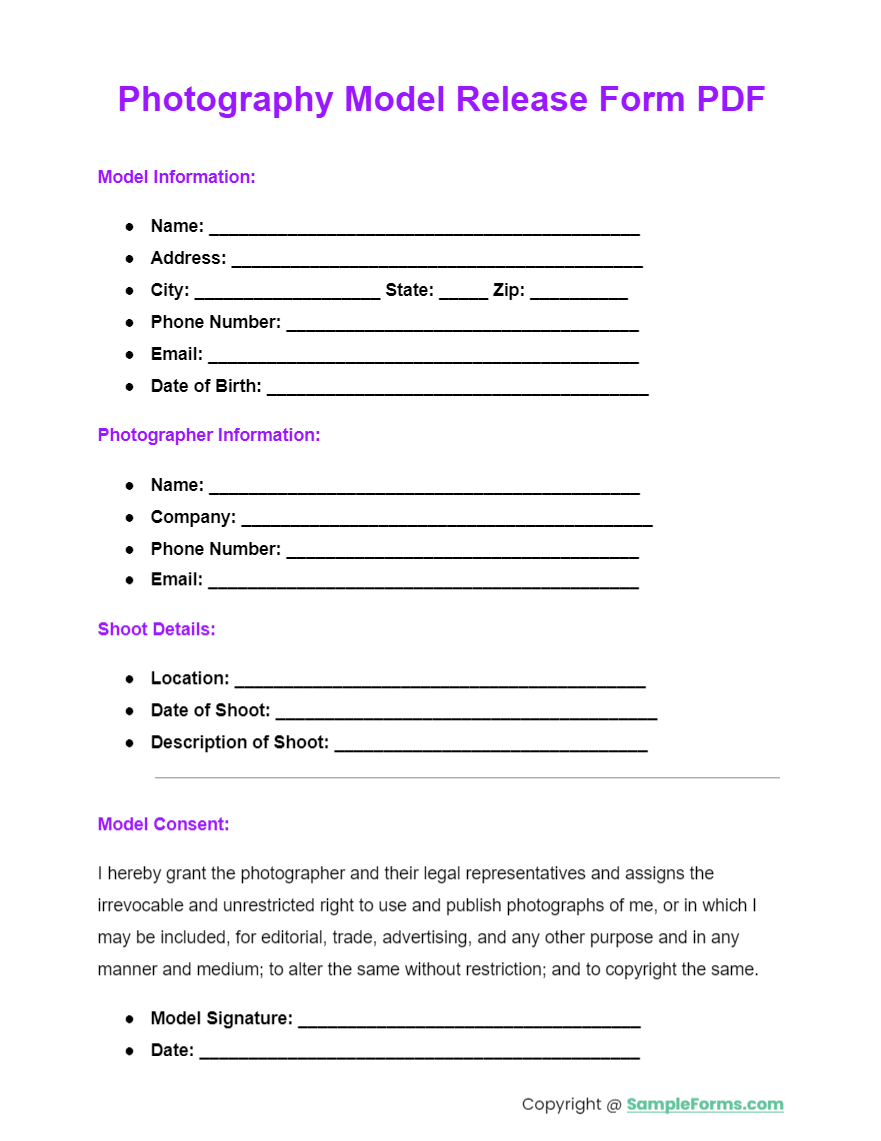 photography model release form pdf