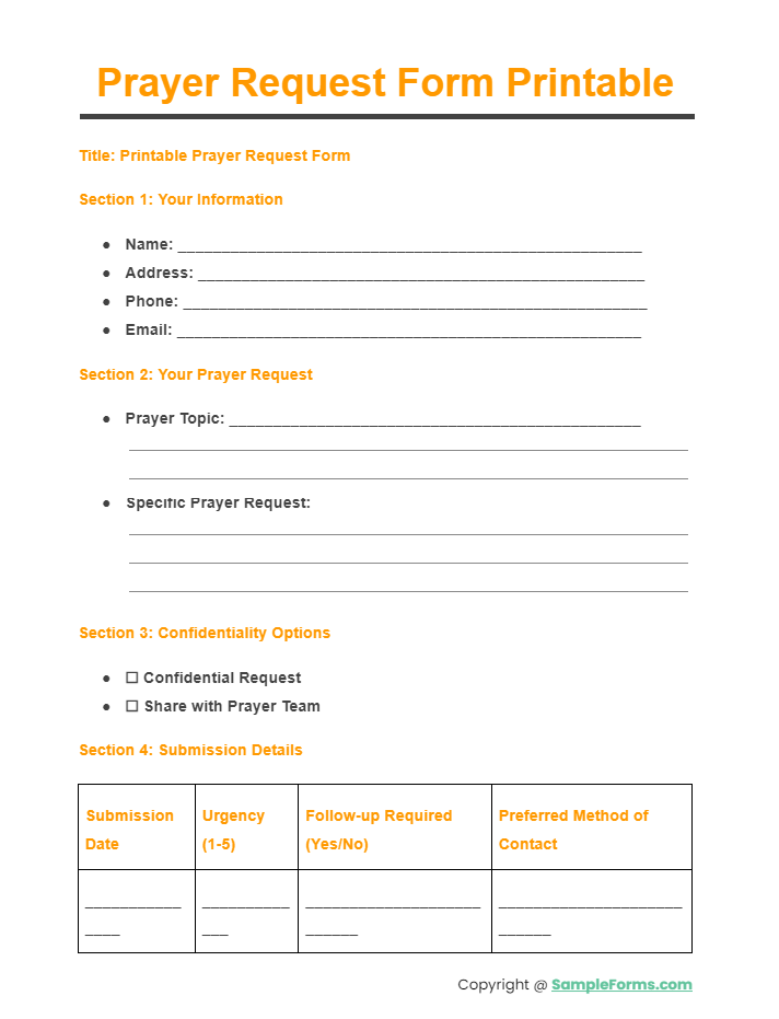 prayer request form printable