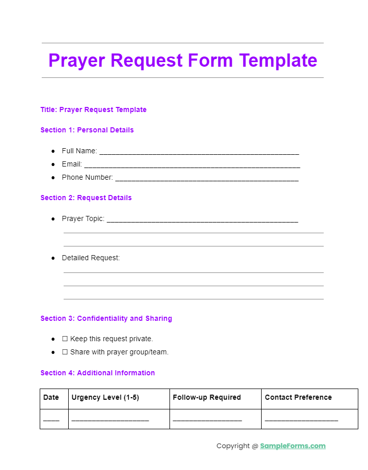 prayer request form template