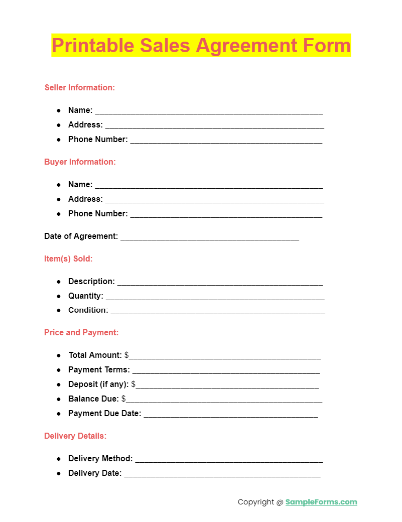 FREE 35+ Sales Agreement Form Samples, PDF, MS Word, Google Docs