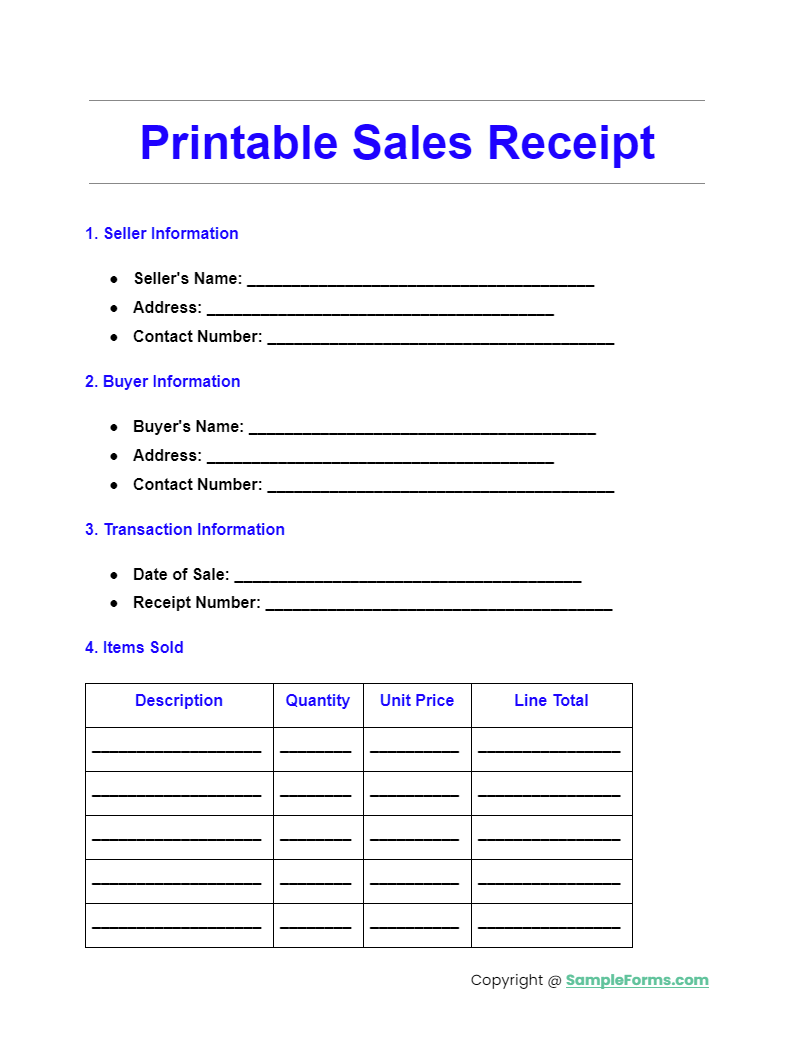 printable sales receipt
