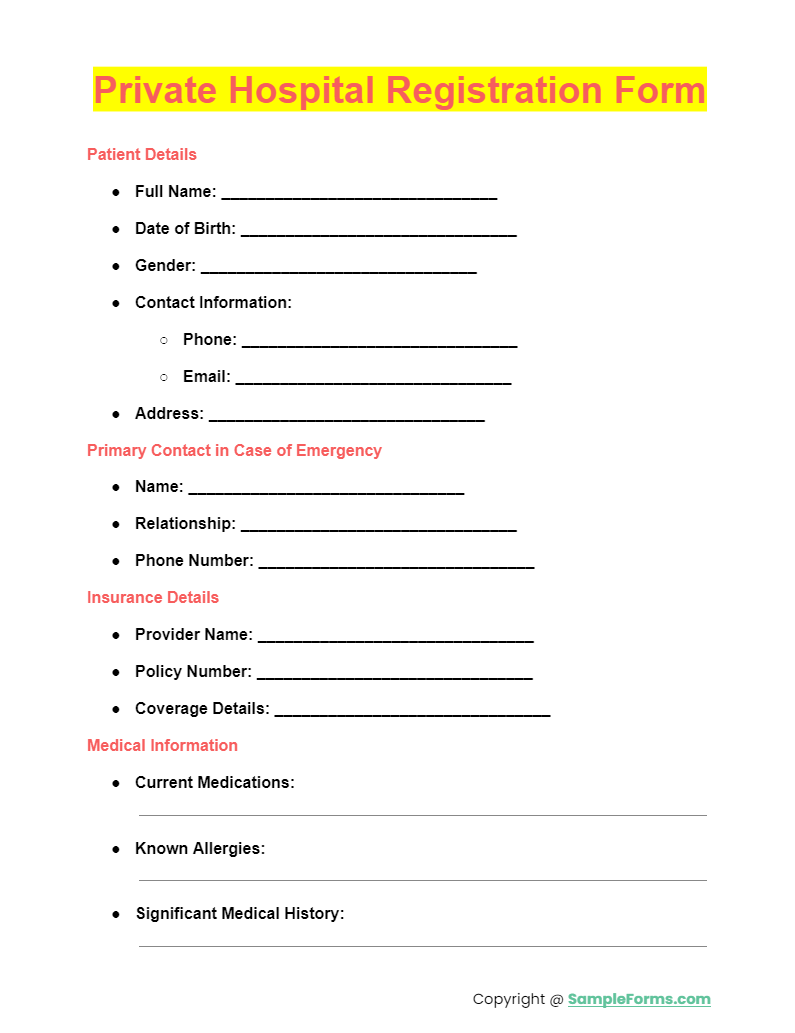 private hospital registration form