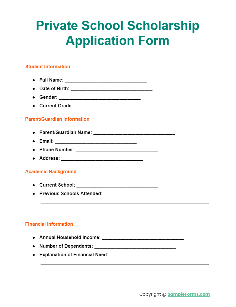 private school scholarship application form