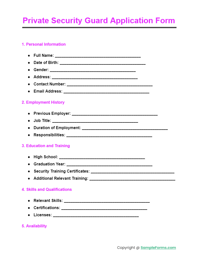private security guard application form