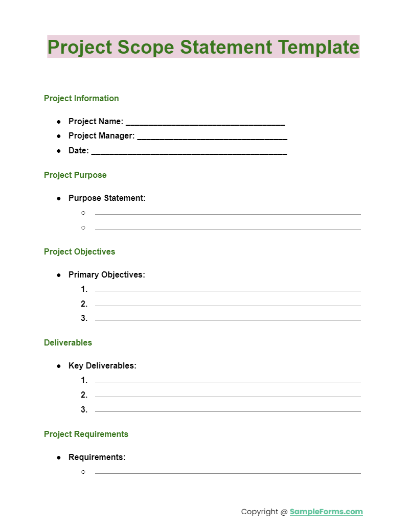 project scope statement template