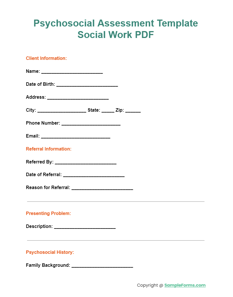 psychosocial assessment template social work pdf