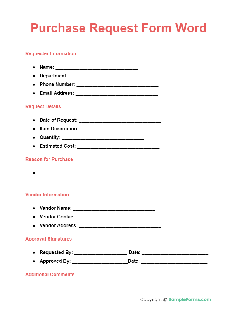 purchase request form word