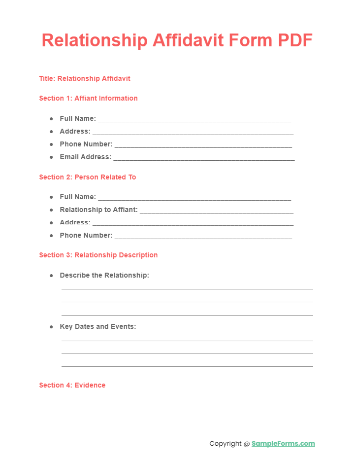 relationship affidavit form pdf