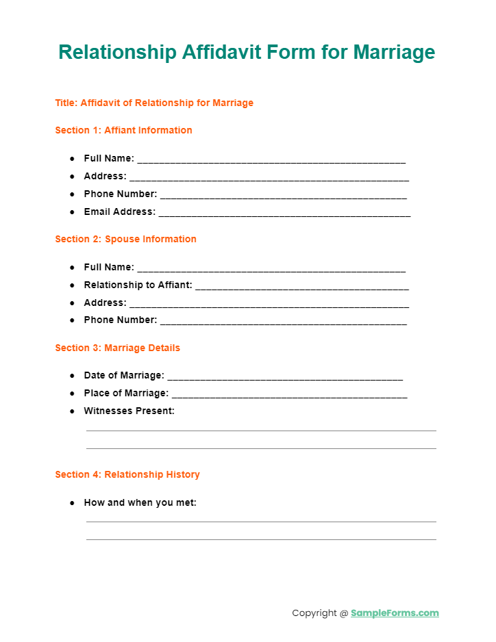 relationship affidavit form for marriage