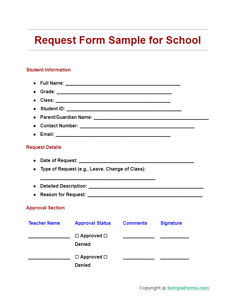 request form sample for school