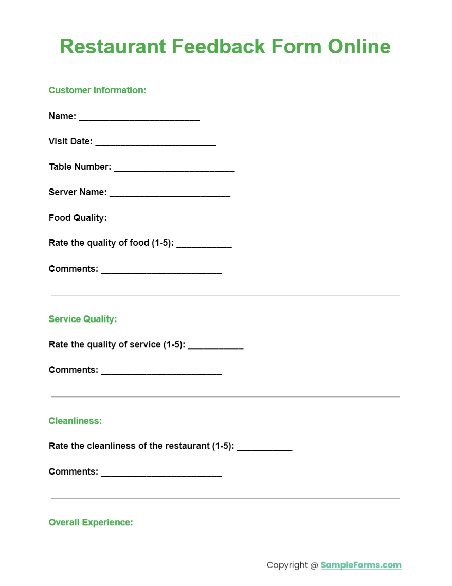 restaurant feedback form online