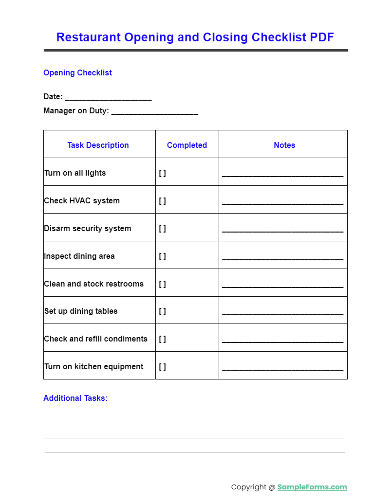 restaurant opening and closing checklist pdf