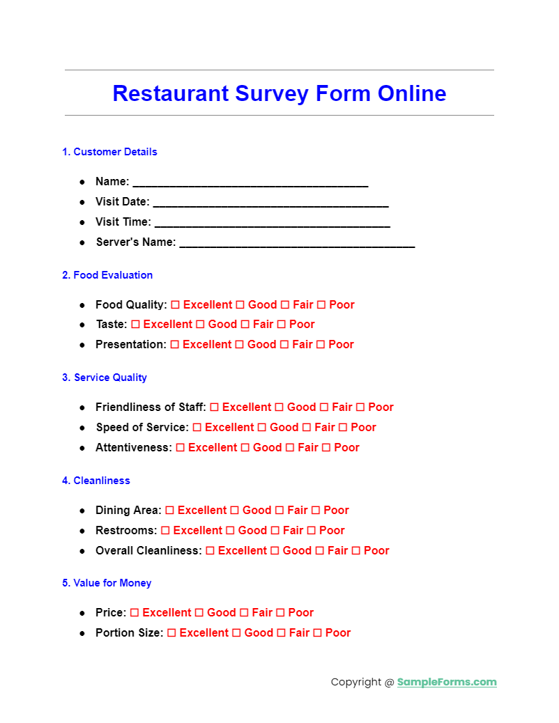 restaurant survey form online