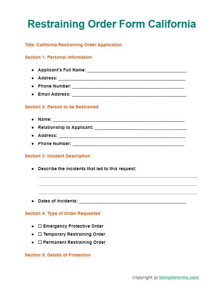 FREE 12+ Restraining Order Form Samples, PDF, MS Word, Google Docs