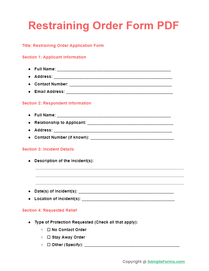 restraining order form pdf