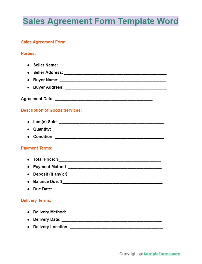 FREE 35+ Sales Agreement Form Samples, PDF, MS Word, Google Docs