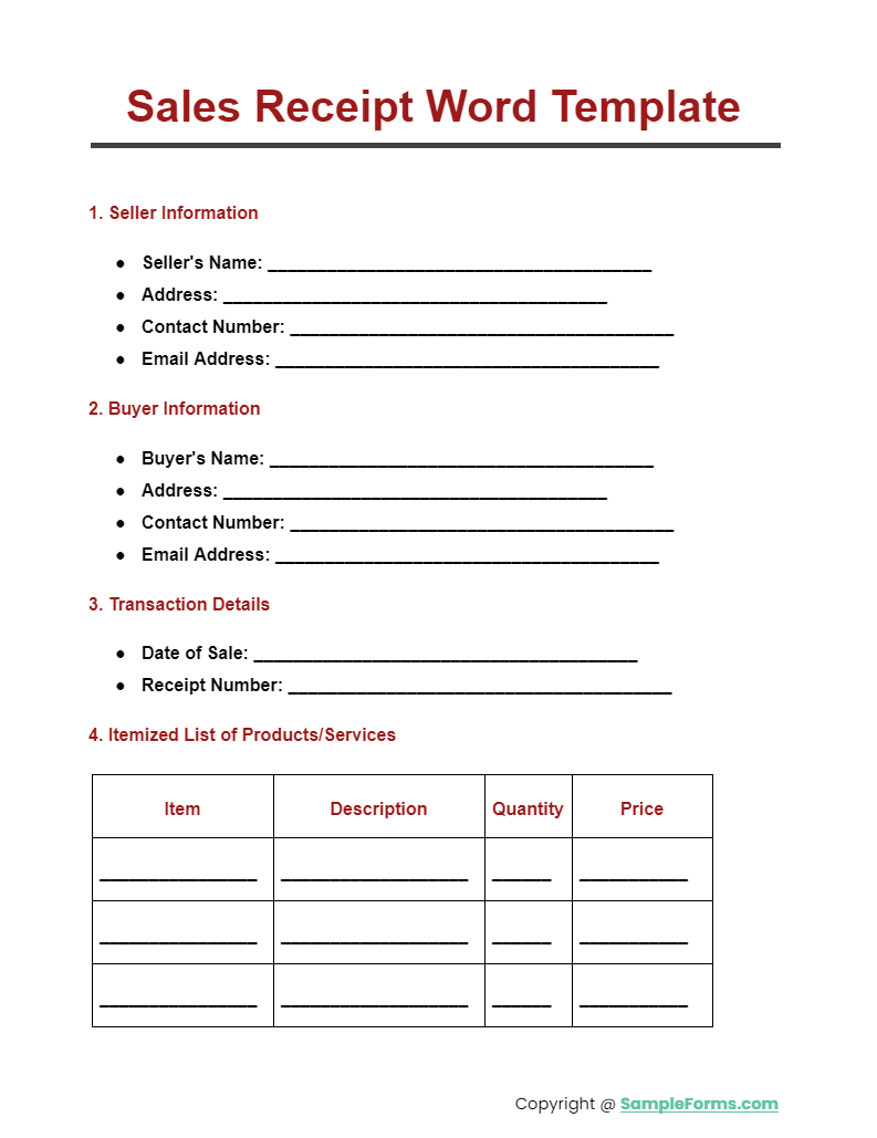 sales receipt word template