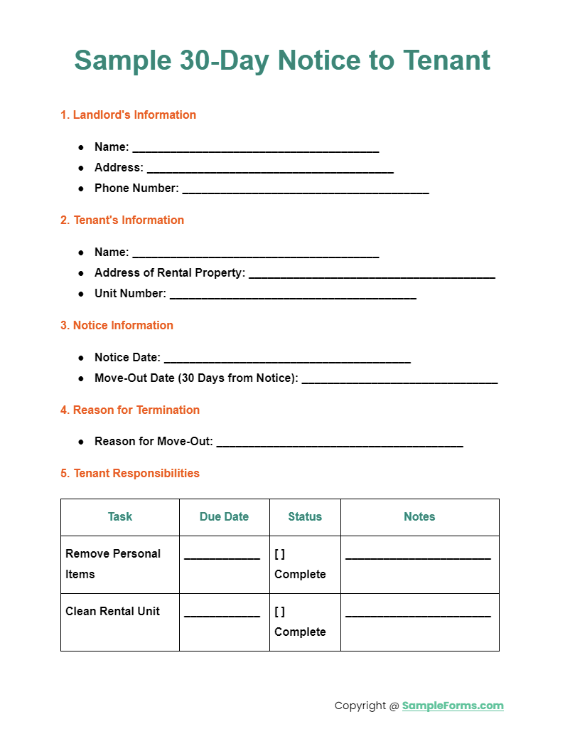 FREE 11+ 30Day Notice to Tenant Samples, PDF, MS Word, Google Docs